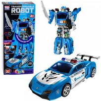 LEAN Toys 2-in-1 policijos automobilis-robotas, mažų robotų paleidimo įrenginys, šviesos ir garsai