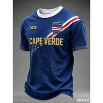 2026 Cape Verde Football Team Jersey Men's Short Sleeve 3D Printed T-Shirt Sport Shirt Full Pattern Women's T-Shirt Top Harajuku XL blue