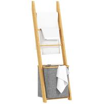 Bamboo towel rack with laundry basket, towel ladder with 1 laundry basket, 43 x 35 x 133 cm, grey 43 x 35 x 133 cm