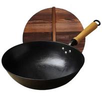 Xialaoda Cast Iron Wok, Raw Iron Pan, Uncoated, Rust-Resistant, Suitable for Gas Stove And Induction Cooker, Flat-Bottom Frying Pan, 32