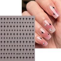 Sliver Stars Nagų lipdukai 3D Bronzing Lazer White Cross Starlight Glossychic Y2k Stilingi lipni manikiūro papuošimai SO-167 Black white