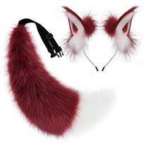2 Pcs Faux Fur Animal Ears Headband Furry Fox Wolf Tail Costume Set For Party Cosplay one size black