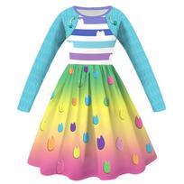 Kids Gabbys Dollhouse Cartoon Cosplay Clothes Gabby Cat Girls Princess Dresses +Pants Halloween Party Birthday Cosplay Costume 100 blue
