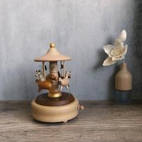 Handmade Wooden Carousel Music Box Ornament Creative Craft Gift Birthday Gift for Children Home Desktop Decoration
