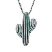 Cactus Pendant Micro-Inlaid Zirconia Street Rap Trendy Men's Fashionable and Versatile Hip-Hop Necklace 50cm gray