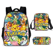 New Pokemon Pikachu Backpack for Kids Students Comfortable Polyester Lightweight School Bag 3pcs