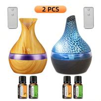 2-Pack 300ml Essential Oil Diffuser Auto Shut-Off, 7-Color Lights, Ultra Quiet, USB Powered abrikosas