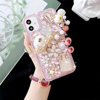 Glitter Rhinestone Phone Case For XiaoMi 17 Pro Max Ultra 15T Pro 3D Bling Crystal Design with Pumpkin XiaoMi 17 rožinė