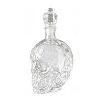 Skull Whiskey Decanter, 500ml Gothic Glass Bottle with Stopper, Halloween Spirit Dispenser for Home Bar, Creepy Liquor Decanter A white