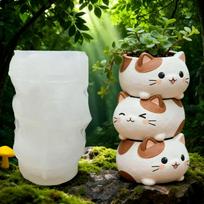 3D stacked cat flower pot silicone mold, works for resin, plaster and clay. Great for succulent planters, desk decor and handmade gifts. Stacking cat silicone mold green
