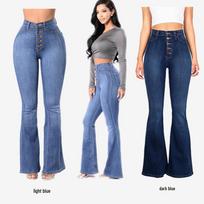 2021 High Stretch High Waist Women's Flare Jeans - Washed Denim 2XL šviesiai mėlyna spalva
