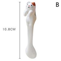 Kitchen Tool Novelty Gift Ceramic Cartoon Cute Cat Animal Spoon Hanging Coffee Dessert Spoon Unique Ice Cream Flatware B