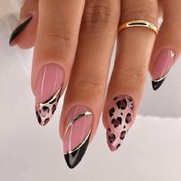 NonToxic Press On Nail Manicure Leopard Print Pattern Reusable Artificial Nail Assorted Size Leopard Glitters Nail 1 brown