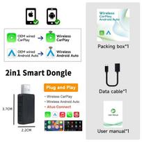 Wireless Carplay Adapter Android Auto Plug And Play WiFi Fast Connect Smart Dongle 2in1 For Seat Ibiza Arona Leon Ateca Tarraco juoda