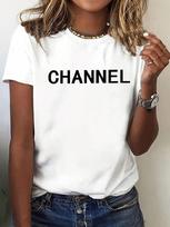 Channel logo graphic print white T-shirt S