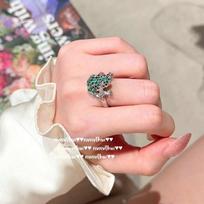 Mojito Green Lotus Leaf Frog Gem Ring, Papalacha, 18K Gold Plated, Lady Pink Water Drop Petal Bracelet beige