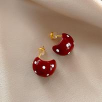 Sweet Red Drip Oil Waterdrop Shaped Stud Earrings for Women Girls White Polka Point Mini Earrings New Trendy Jewelry Accessories brown