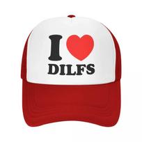 Custom Fashion Unisex I Love Dilfs Trucker Hat Adult Adjustable Baseball Cap for Unisex Women Outdoor Trucker Cap One Size white