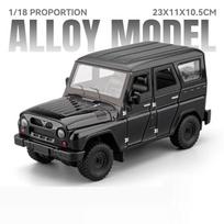 1:18 Russia Uaz Hunter Travelers Alloy Diecast Model Toys Car With Sound Light Pull Back Doors Opened Vehices Boy Christmas Gift gray