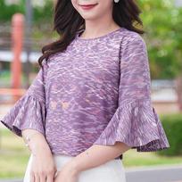 ZANZEA Women Casual Round Neck Flare 3/4 Sleeve Loose Print Blouse S violetinė