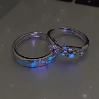 Glow In Dark Blue Green Light Star Ring Fluorescent Heart Ring For Women Men Couples Finger Rings Luminous Jewelry Adjustable black