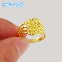 24K Gold Rings Korean Gold Plated Flower Rings Women's Glamour Engagement Jewelry Gifts 6 yellow