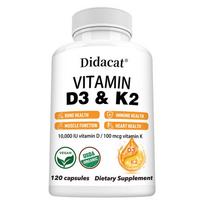 Didacat Vitaminas D3 ir K2 10000 TV, USDA ekologiškas, 120 kapsulių, kaulų ir imuninės sistemos sveikatos papildas 120PCS white