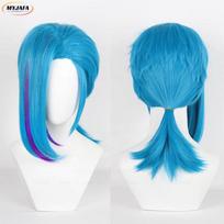 New Jinx Cosplay Wig Arcane Season 2 Short Blue Heat Resistant Synthetic Hair Pigtail Anime LOL Role Play Wigs + Wig Cap One Size blue