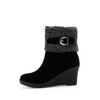 Fashion Winter Boots Women Fur Warm Snow Boots Ladies Side Zip Wedges Flock Booties Ankle Boots Comfortable Shoes Casual Female Boots 34 juoda
