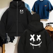 Men's heavy-duty full zipper hooded jacket, full zipper hooded sweatshirt, outdoor Halloween Christmas gift XXXL raudona
