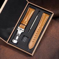 Watchband 20mm 22mm 24mm Cowhide Watch Strap Butterfly Buckle Men's and Women's Business Handmade Stitching with Box Wrist Belt 20mm geltona