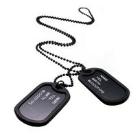 Military Army Style Black 2 Dog Tags Pendant Sweater Chain Necklace Men's Jewelry black