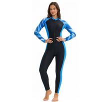 Conservative one-piece swimsuit women's long-sleeved trousers sunscreen surfing suit zipper swimsuit S black