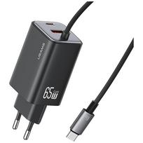 USAMS JC Series CC266 65W GaN greitasis įkroviklis 2xUSB-C 1xUSB-A juodos spalvos