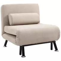 Sofa-Lova su Sulankstomu Fotelio Mechanizmu | Reguliuojamas Atlošas, Atlošo Pagalvėlė, Lininės Išvaizdos Audinys, Iki 150 kg, Skirta Svetainei, Smėlio Spalvos