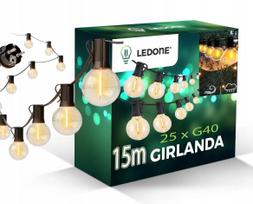 Sodo girlianda 15m LED šviesų grandinė IP65 25x 1W WW G40 230V