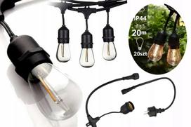 LED-ONE sodo girlianda 20m 230V + 20x LED E27 šiltai baltos lemputės