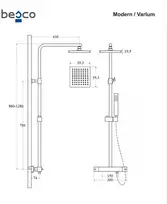Dušo sistema su termostatu Besco Modern / Varium, Juodas matt