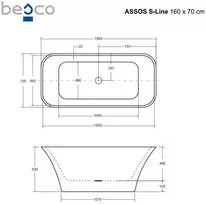 Vonia Besco Assos S-Line Juodas&Baltas Matt, 160 x 70 cm, su klik-klak chrome