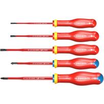 Facom ATD.J5TVEPB atsuktuvų rinkinys, 5 vnt., 1000V, plokšti ir Pozidriv, 3,5x100, 4x100, 5,5x125, 1x100, 2x125 mm