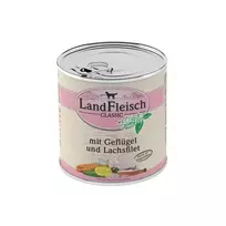 LandFleisch konservuotas maistas šunims su paukštiena ir lašiša 800g.