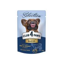 CLUB 4 PAWS PREMIUM PLUS "GABALIUKAI SU JAUTIENA IR DARŽOVĖMIS PADAŽE". VISAVERTIS KONSERVUOTAS PAŠARAS SUAUGUSIEMS MAŽŲ VEISLIŲ ŠUNIMS 0,85