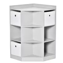 HOMCOM vaikų kampinė lentyna su 3 daiktadėžėmis, žaislų laikymo vieta vaikų kambariui, skirta 3–12 metų vaikams, pilka, 57,4 x 57,4 x 94 cm