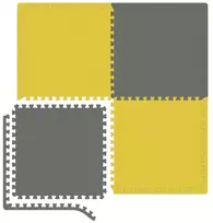 Hop Sport Sportinis dėlionės kilimėlis treniruotėms ir grindų apsaugai, 120x120 cm, 4 dalių, pilkas / geltonas