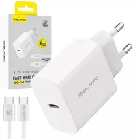 Blavec Wall charger BC-14 GaN4 – Type C – PD QC 30W 3A su Type C į Type C laidu (TCBC14G4-CW303A+CC) baltas