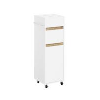 SoBuy Siaura Spintelė BZR225-WN Balta 33x30x91cm Medžio Drožlių Plokštė Su Stalčiais Ir Rankšluosčių Laikikliu