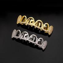 Europos ir Amerikos tuščiaviduriai deimantu puošti Grillz: Auksu ir sidabru dengti dantų papuošalai Gold Lower Teeth black