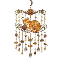 Decorative Wind Chimes Cat Chime Suncatcher, Acrylic Hanging Decor with Rainbow Prism Drops, Lover Gifts Weatherproof Window Patio Garden Ornament, 20cm C brown