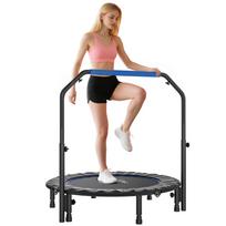 45  Foldable Mini Fitness Trampoline, with Adjustable Foam Handle, Blue 114 x 114 x 123 cm
