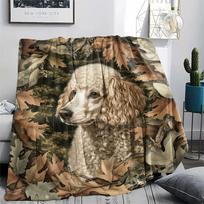 Pūdelis ir lapai, raštuotas flanelės pledas, aukštos kokybės, patogus visais metų laikais, namų dekoras, šiluma ir komfortas, puikiai tinka dovanoms. 80cm x 120cm gray